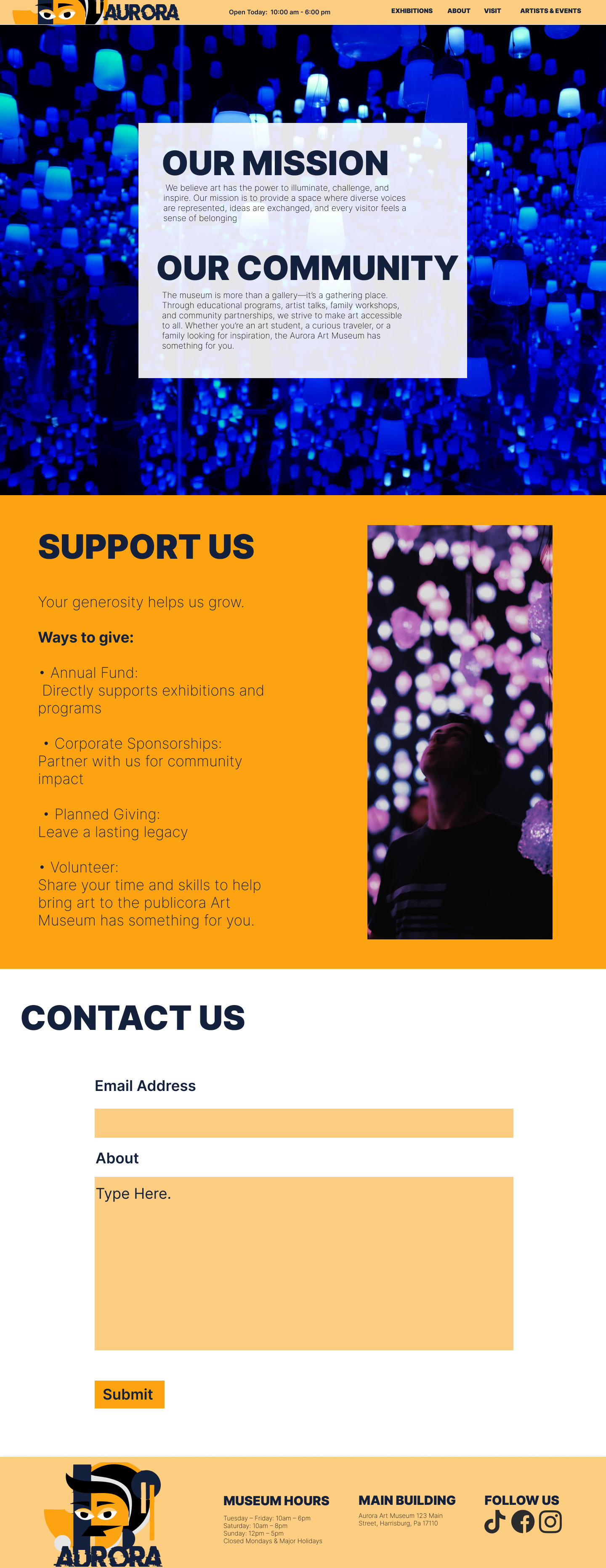 Aurora Art Museum about page design
